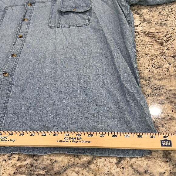 Fishing Shirt - Mens 4XL- Blue Denim Look - 100% Cotton - Embroidered Fish- SS - Picture 7 of 10